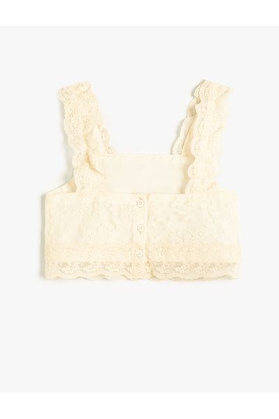 Koton Square Neck Lace Crop Blouse - Lined and Strapped