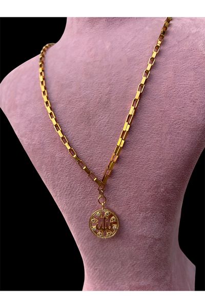 derokas Stylish Stainless Steel Necklace with Zircon Stone and Allah Written