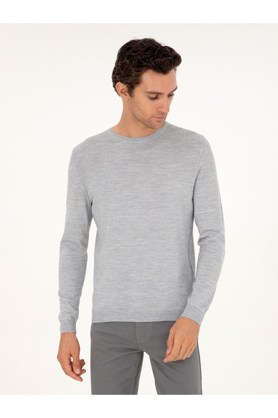 Cacharel Light Gray Slim Fit Crew Neck Wool Blended Basic Knitwear Sweater 50...