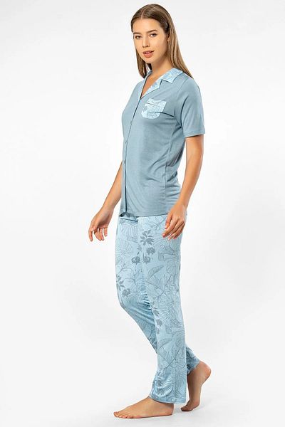 TÜREN Set cămașă cu mânecă scurtă și pijama Türen 3376 - Albastru
