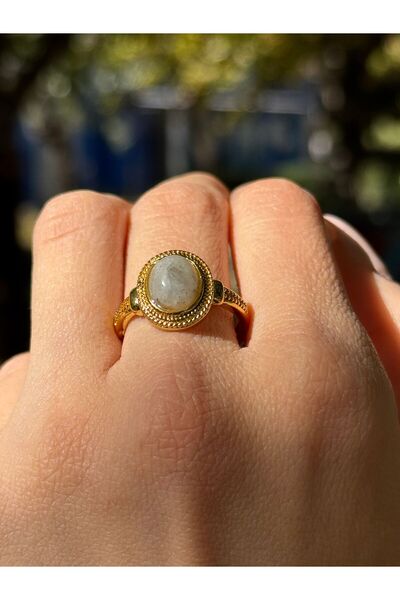 Pure Gem Labradorit Doğaltaş Yüzük Ayarlanabilir Altın Kaplama Akrep, Aslan, Yay Burçları Ile Uyumlu