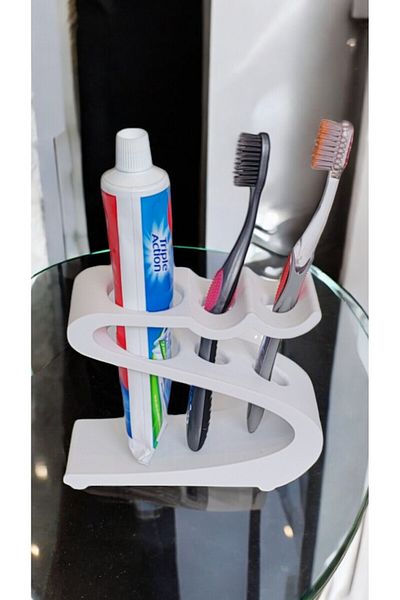 ToXA Decorative Design Toothpaste Brush Holder White Plastic 2 Brushes and Paste Holder