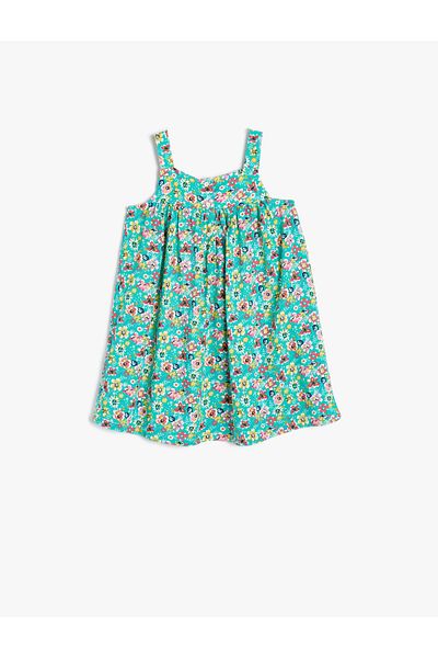 Koton Floral φόρεμα με τετράγωνο γιακά με χοντρό λουράκι