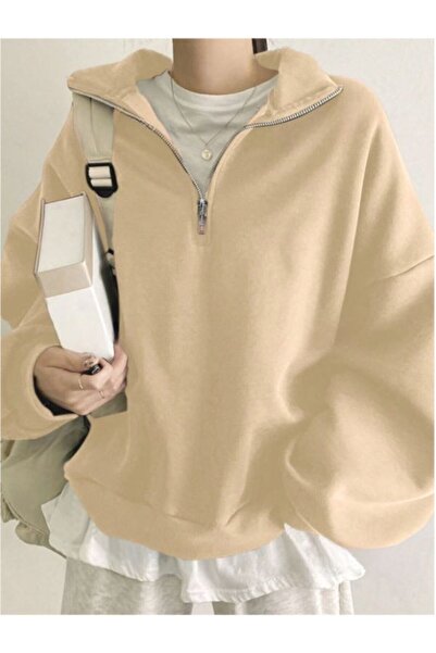 MOONBULL Women's Stand Collar Half Zipper Oversize Sweatshirt