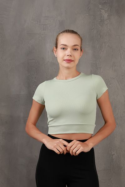 prova Corded Elastic Waist Crew Neck Crop Missbz2368