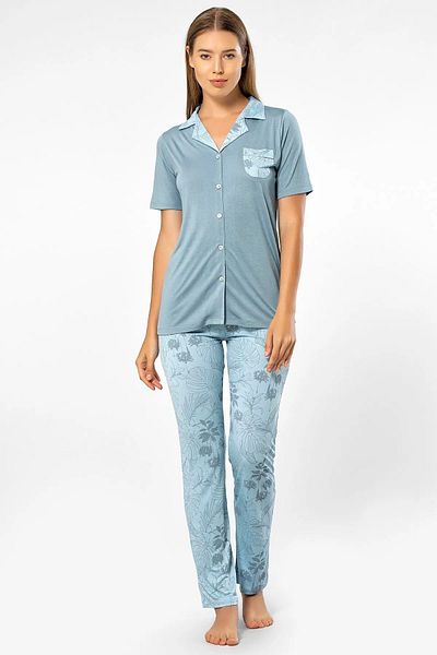 TÜREN Set cămașă cu mânecă scurtă și pijama Türen 3376 - Albastru