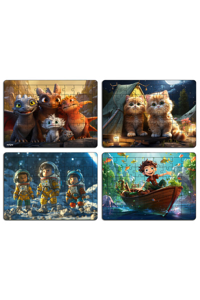 kutuTR Educational and Educational Wooden 54 Piece Colorful Puzzle Set of 4 for Kids 541