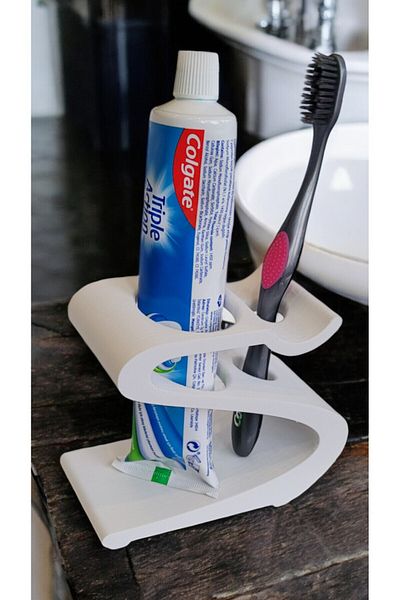 ToXA Decorative Design Toothpaste Brush Holder White Plastic 1 Brush and Paste Holder