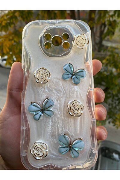 AQUA AKSESUAR Poco X3 Pro Uyumlu Kılıf 5D Kabartmalı Kelebek Çiçek Desenli Ke...