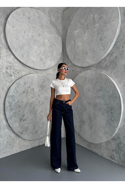BPF Navy Blue Wide Leg Straight Jeans