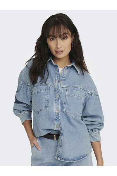 ONLY Femei - Cămașă albastră Onlani LS, jachetă LB DNM, Cro Jean 15284611-albastru deschis