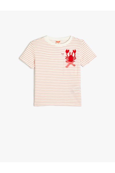 Koton Kurzärmliges T-Shirt mit Rundhalsausschnitt und Krabben-Print