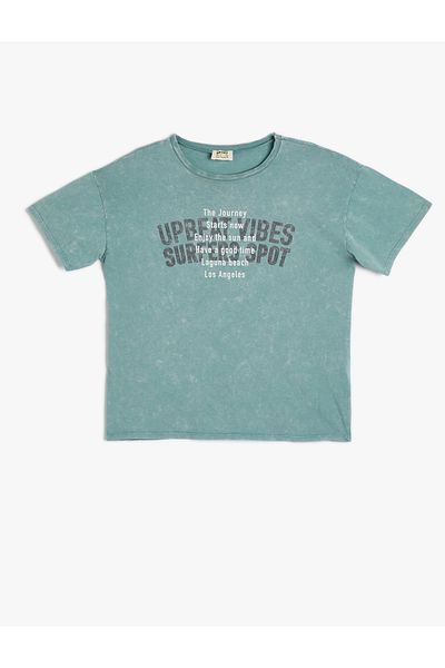 Koton T-Shirt Σλόγκαν με στάμπα κοντομάνικο λαιμόκοψη
