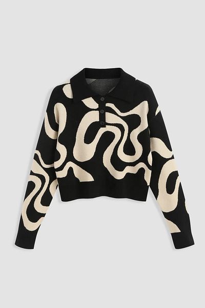 Hiccup Pulover tricotaj jacquard cu gât polo