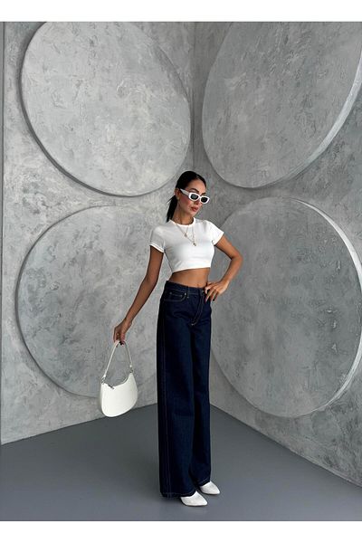 BPF Navy Blue Wide Leg Straight Jeans