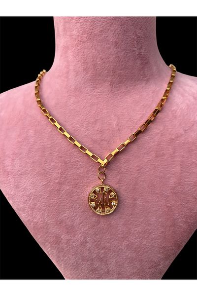 derokas Stylish Stainless Steel Necklace with Zircon Stone and Allah Written