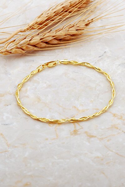 Sümer Telkari İtalyan Örgü Zincir 18 Cm Altın Kaplama Gümüş Bileklik 4691