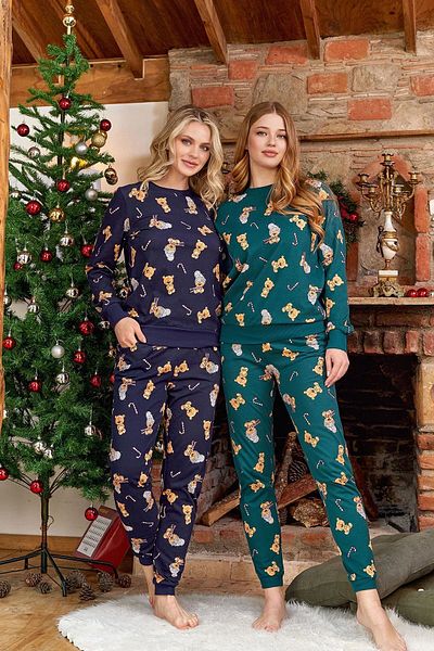 Cossy By Aqua 24046 Women's Long Sleeve Pajama Set-Navy