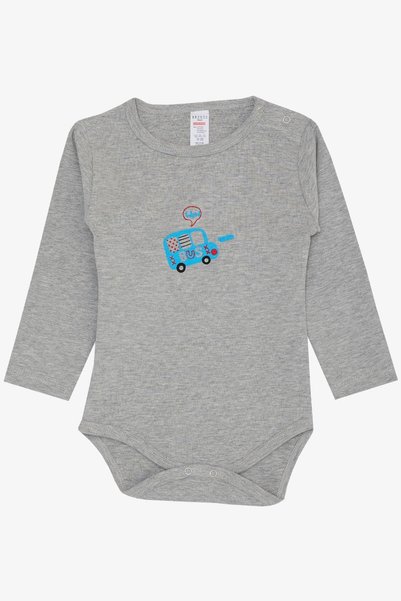 Breeze Erkek Bebek Çıtçıtlı Zıbın Body Araba Baskılı 9 Ay-3 Yaş, Gri Melanj