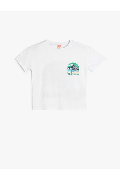 Koton T-shirt με κοντομάνικο βαμβακερό εμπριμέ Tropical - Crew Neck