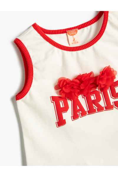 Koton Paris Printed Floral Patterned Cotton Crop Tank Top - Crew Neck