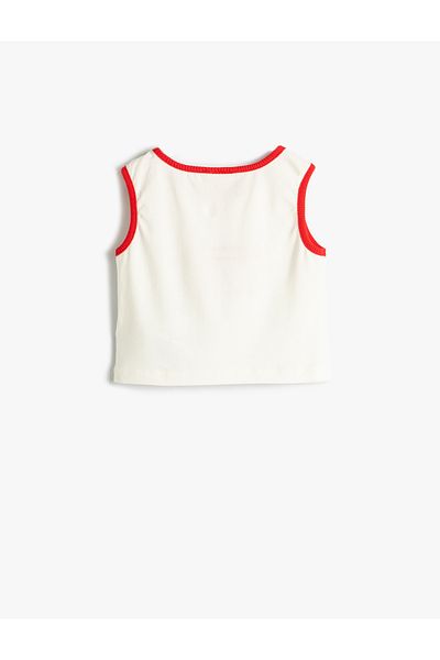 Koton Kurzes Tanktop aus Baumwolle mit Blumenmuster und Paris-Print – Rundhalsausschnitt