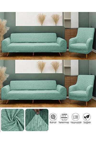 bibaha Jakarlı Düz Desen 3 3 1 1 Lastikli Koltuk Örtüsü Takımı Kanepe Çekyat ...