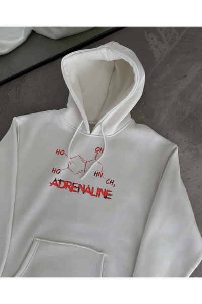Generic Brand سويت شيرت نسائي كبير الحجم بقلنسوة وجيوب وطباعة من 3 خيوط قطنية