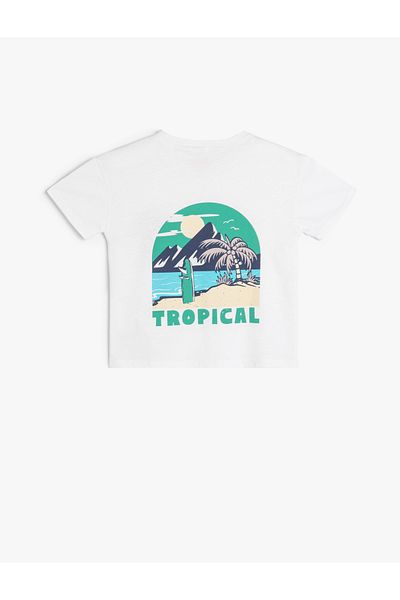 Koton T-shirt με κοντομάνικο βαμβακερό εμπριμέ Tropical - Crew Neck