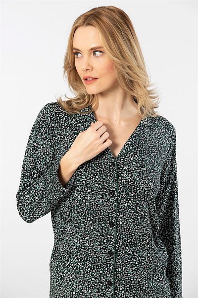 TÜREN 3379 Model Long Sleeve Green Women's Shirt and Pajama Set