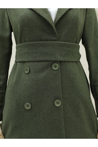 HİJABAYA Belted Cashew Coat with Bolero Detail on the Back