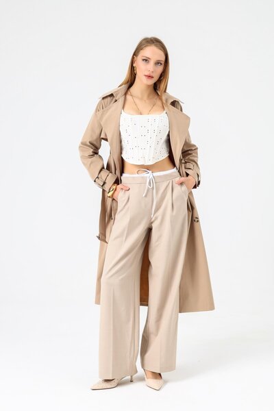 Dilek Aydın Atelier Kruvaze Yaka Bağcıklı Düğmeli Trençkot