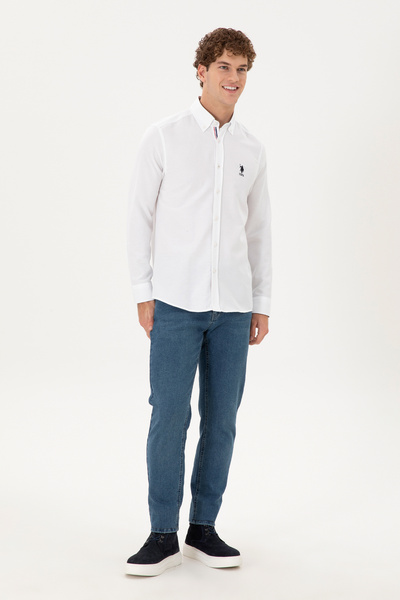 U.S. Polo Assn. Ανδρικό λευκό μακρυμάνικο πουκάμισο 50296687 -VR013
