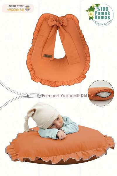 mordesign Orange Cotton Fabric Ruffle Dining Cushion - Maternity & Baby Support, Ruffle Series