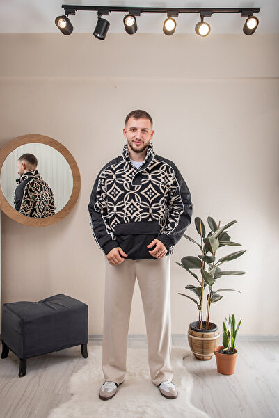 Ebrar Prive Patterned Kanugur Pocket Winter Oversize Plush Fleece Coat