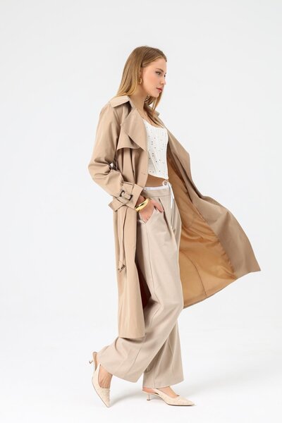 Dilek Aydın Atelier Kruvaze Yaka Bağcıklı Düğmeli Trençkot