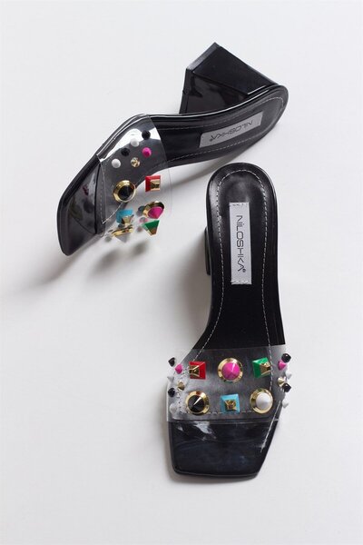 Niloshka Γυναικείες παντόφλες Sydney Black Patent Leather Stone