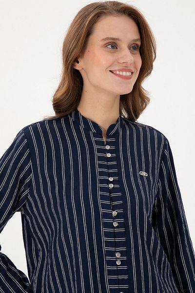 U.S. Polo Assn. Women's Navy Blue Long Sleeve Striped Tunic Shirt 50290024-Vr033