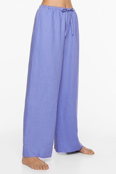 Oysho 100% linen straight-leg trousers