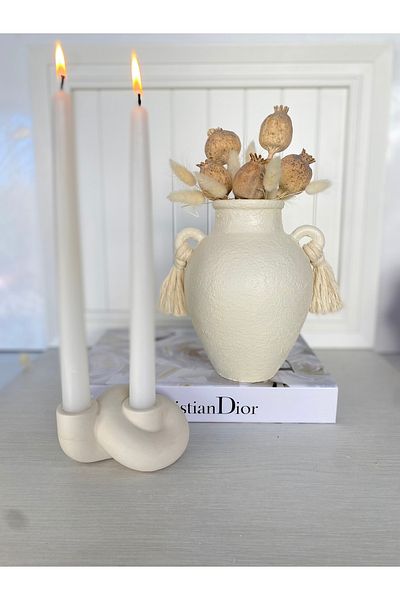 Luthien Decorative Textured Handle Vaso (18 cm) and Candlestick Set