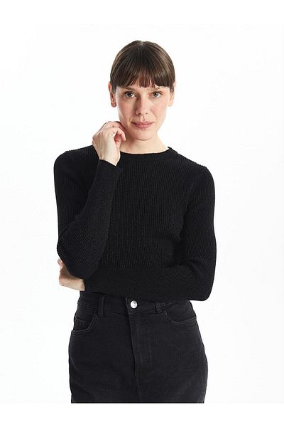 LC Waikiki LCWAIKIKI Pulover tricotat pentru femei cu aspect strălucitor, clasic, cu sclipici