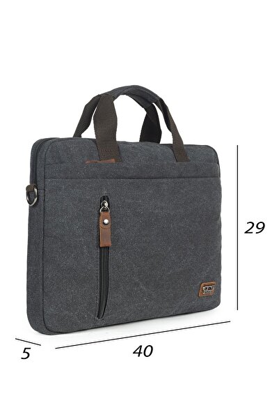 Necati Çanta Μαύρος χαρτοφύλακας φορητού υπολογιστή από λεπτό καμβά 15,6 ιντσών - Πολλαπλών διαμερισμάτων