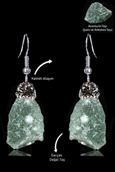 Erilsa Sertifikalı Zirkon Taşlı Model Ham İşlenmemiş Aventurin Taşı Küpe