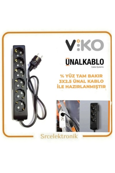 VİKO Multi-Let 6 Lı 1 METRE 3x2.5 TAM BAKIR ÜNAL KABLOLU Topraklı Çocuk Korum...