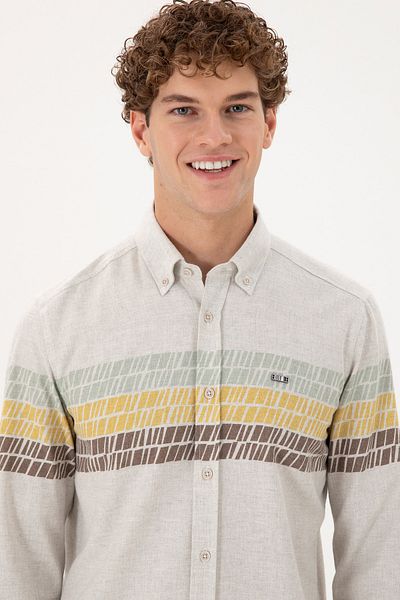 U.S. Polo Assn. Men's Ecru Long Sleeve Shirt 50296600 -Vr019
