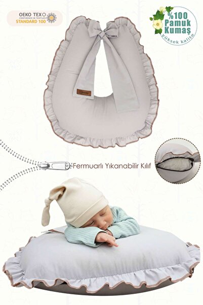 mordesign Gray Cotton Fabric Ruffle Dining Cushion - Maternity and Baby Support