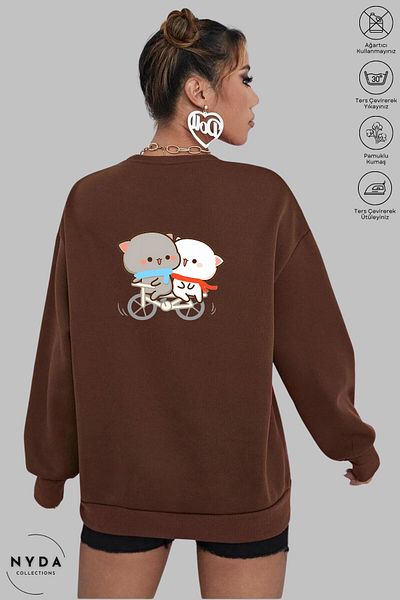 Nyda Collections Long Sleeve Bubu Dudu Bike Printed Oversize Hoodless Sweatshirt