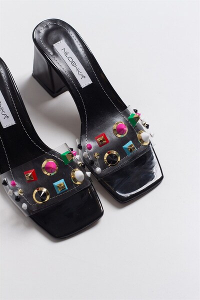 Niloshka Γυναικείες παντόφλες Sydney Black Patent Leather Stone