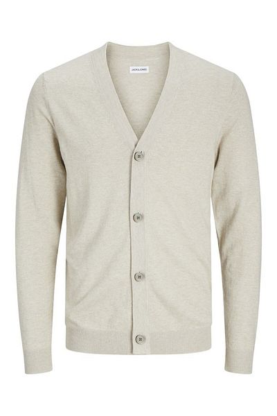 Jack & Jones Μπεζ ανδρικό πλεκτό καρδιγκάν - Jjeemil Button, Noos πουλόβερ & ζακέτα 12257492-Oatmeal