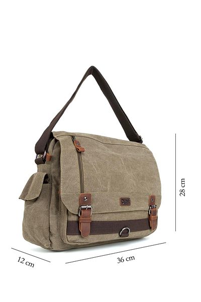 Necati Çanta Khaki 15.6 Inch Waterproof Canvas Bag Postman with Laptop Compartment